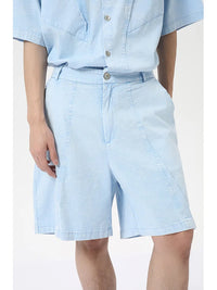 Blue Short Sleeve Loose Lapel Shirt & Shorts Set 6