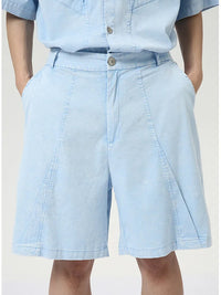 Blue Short Sleeve Loose Lapel Shirt & Shorts Set 7