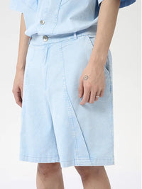 Blue Short Sleeve Loose Lapel Shirt & Shorts Set 8