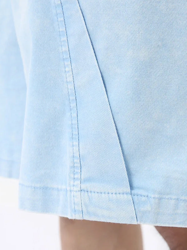 Blue Short Sleeve Loose Lapel Shirt & Shorts Set 9