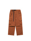 Brick Red Nylon Cargo Pants with Elastic Waist Belt