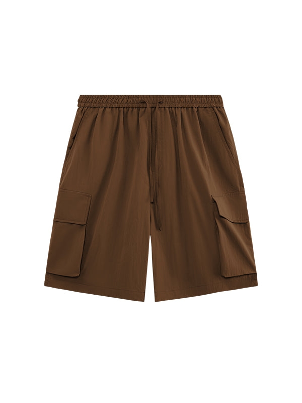 Brown Crepe Fabric Style Cargo Shorts