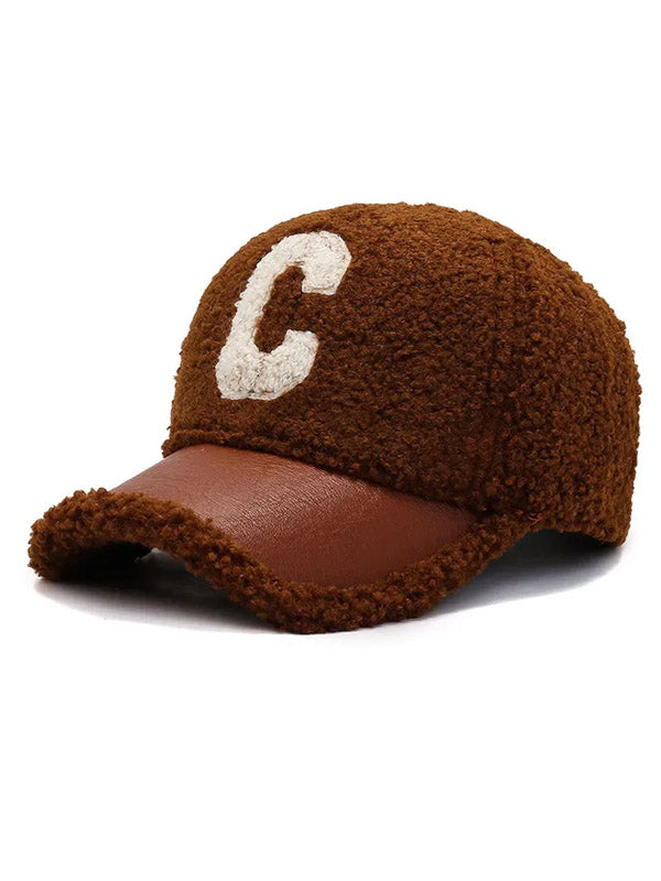Brown "C" Faux Wool Baseball Cap