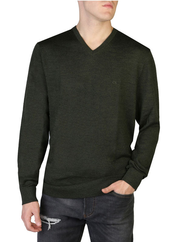 Calvin Klein Wool Long Sleeve Top in Dark Green Color
