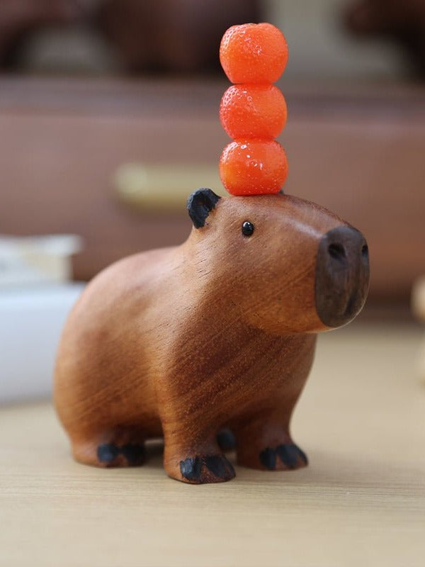 Capybara Handcrafted Wood Ornament (with 3 Oranges)