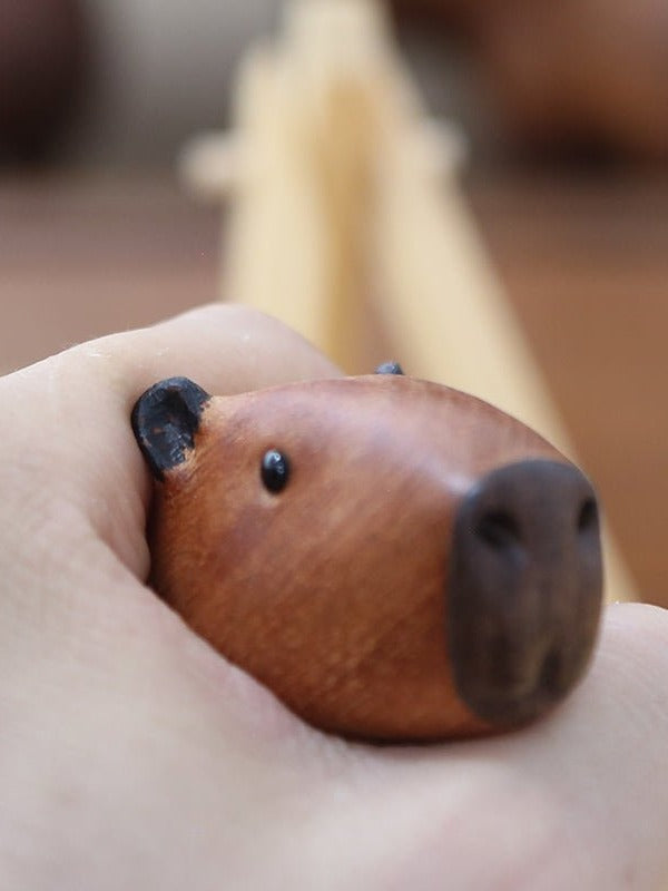 Capybara Handcrafted Wood Ornament (with 3 Oranges) 2
