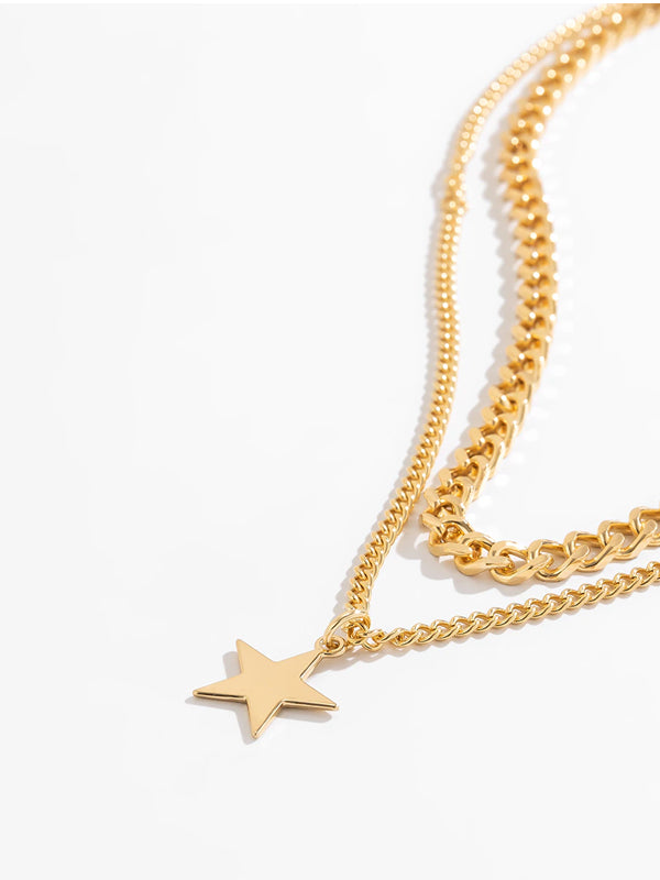 Chain with Stars Pendant Necklace Set in Gold Color 2