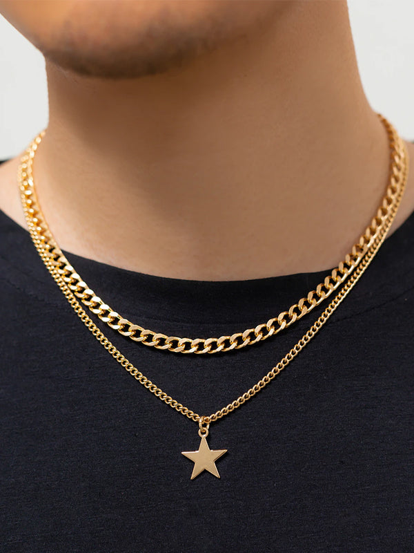 Chain with Stars Pendant Necklace Set in Gold Color 3