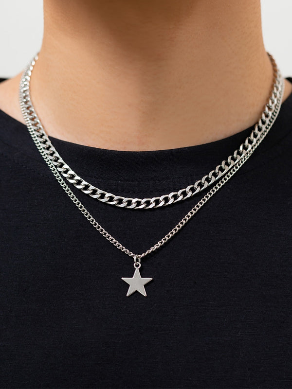 Chain with Stars Pendant Necklace Set in Silver Color 2