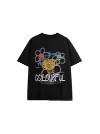 Colorful Weekend Sunflower T-Shirt in Black Color