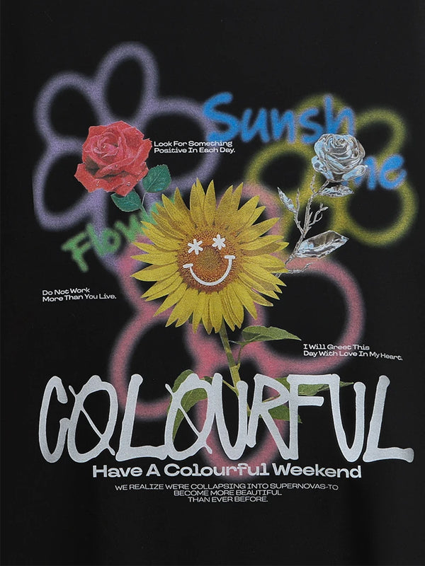 Colorful Weekend Sunflower T-Shirt in Black Color 3