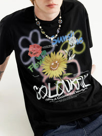 Colorful Weekend Sunflower T-Shirt in Black Color 4