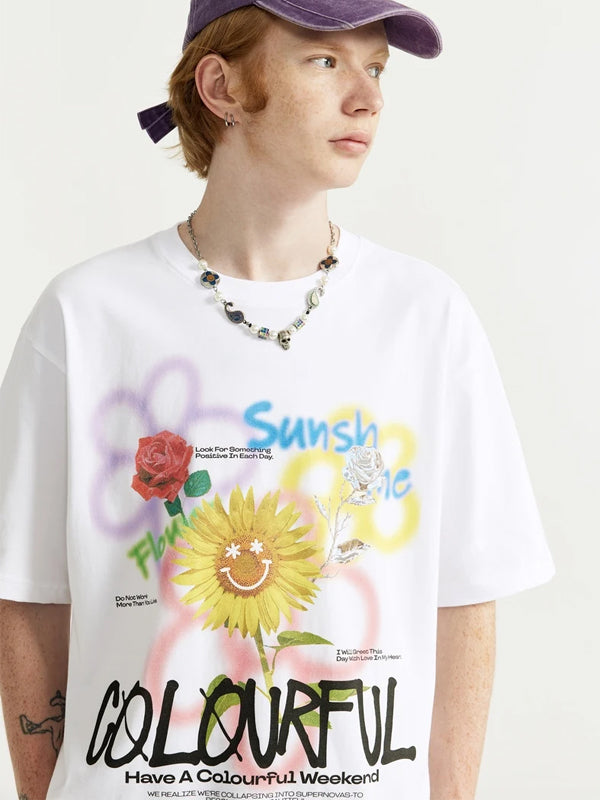 Colorful Weekend Sunflower T-Shirt in White Color 3