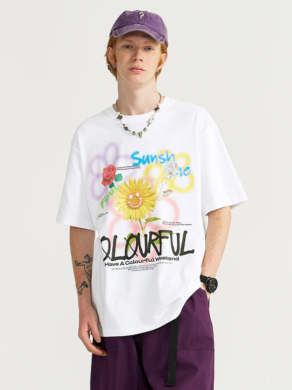 Colorful Weekend Sunflower T-Shirt in White Color 5