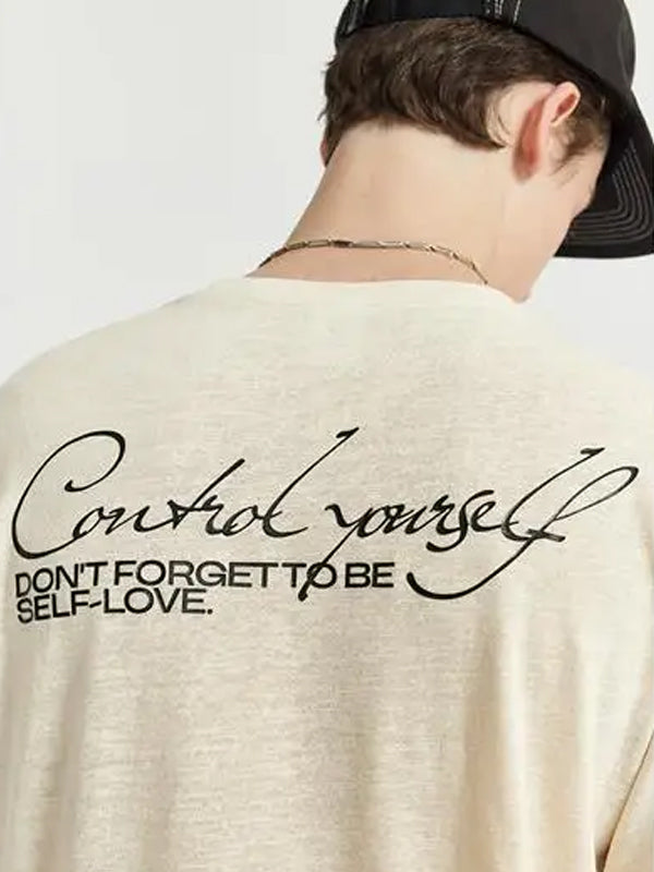 Control Yourself Linen Jersey T-Shirt in Beige Color 3