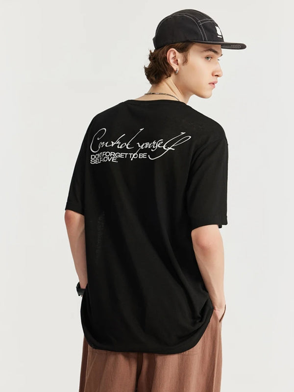 Control Yourself Linen Jersey T-Shirt in Black Color 4