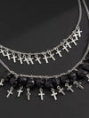 Cross & Black Skulls Layered Necklace 3