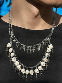 Cross & White Skulls Layered Necklace 2