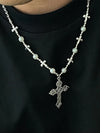 Cross with Beads & Silver Chain Necklace  2