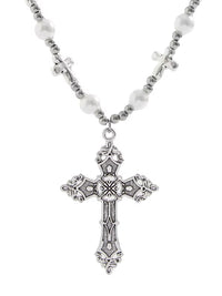 Cross with Beads & Silver Chain Necklace  3