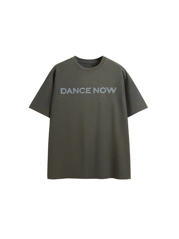 "DANCE NOW" Rhinestone T-Shirt in Grey Color 