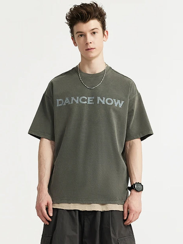 "DANCE NOW" Rhinestone T-Shirt in Grey Color  7