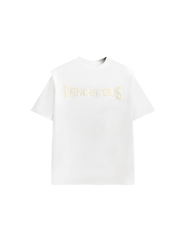 "DANGEROUS" Puffer Print T-Shirt in White Color
