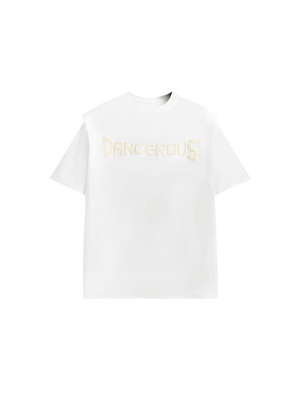 "DANGEROUS" Puffer Print T-Shirt in White Color - THIS IS FOR HIM