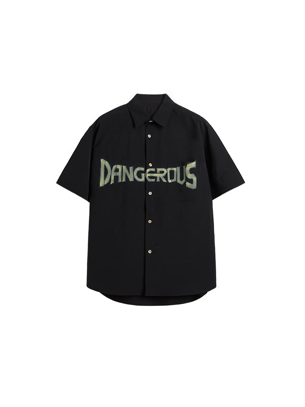 "DANGEROUS" Short Sleeve Oversized Shirt in Black Color