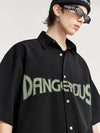"DANGEROUS" Short Sleeve Oversized Shirt in Black Color 6