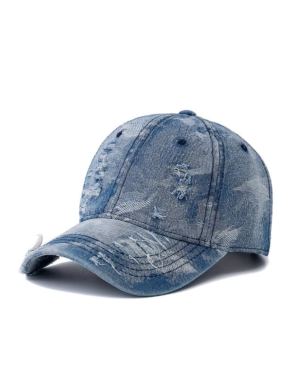 Dark Blue Camo Distressed Washed Baseball Cap