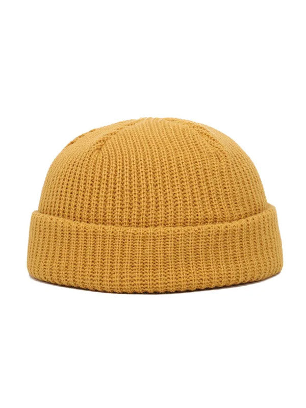深黄色针织毛线帽