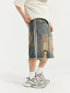 Distressed Denim Shorts with Side Stripes 11