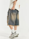 Distressed Denim Shorts with Side Stripes 14