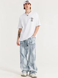 Distressed Dyed Gradient Washed Wide Leg Jeans 8