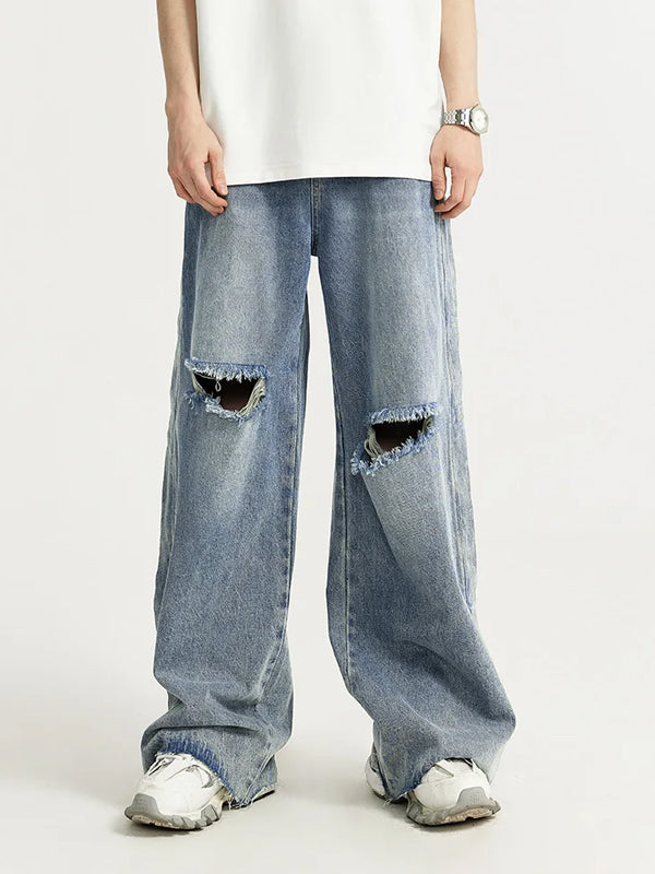 Distressed Washed Ripped Side Wide Leg Jeans 10