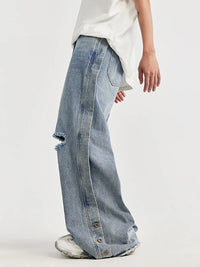 Distressed Washed Ripped Side Wide Leg Jeans 5