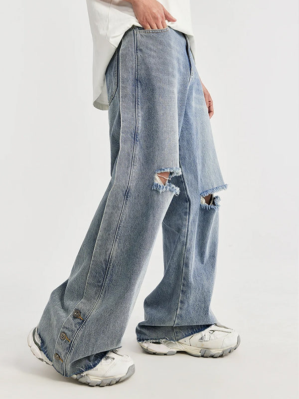 Distressed Washed Ripped Side Wide Leg Jeans 6