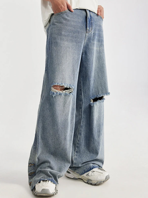 Distressed Washed Ripped Side Wide Leg Jeans 7