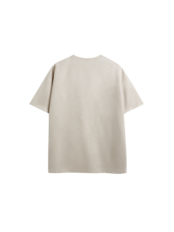Embossed "Protection" Suede T-Shirt & Shorts Set in Beige Color 2