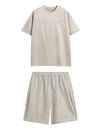 Embossed "Protection" Suede T-Shirt & Shorts Set in Beige Color 4