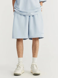 Embossed "Protection" Suede T-Shirt & Shorts Set in Blue Color 10