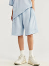 Embossed "Protection" Suede T-Shirt & Shorts Set in Blue Color 12