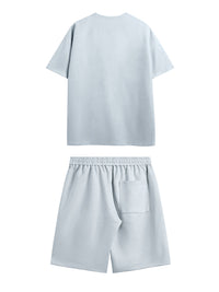 Embossed "Protection" Suede T-Shirt & Shorts Set in Blue Color 6