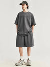 Embossed "Protection" Suede T-Shirt & Shorts Set in Grey Color 8