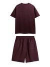 Embossed "Protection" Suede T-Shirt & Shorts Set in Red Color 6