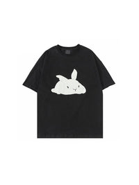 Embroidered Rabbit T-Shirt in Black Color