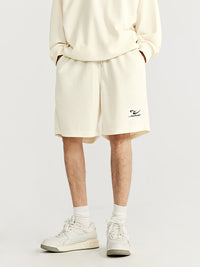 Embroidered "N.E.W"  Pique Long Sleeve T-Shirt & Shorts Set in Beige Color 9