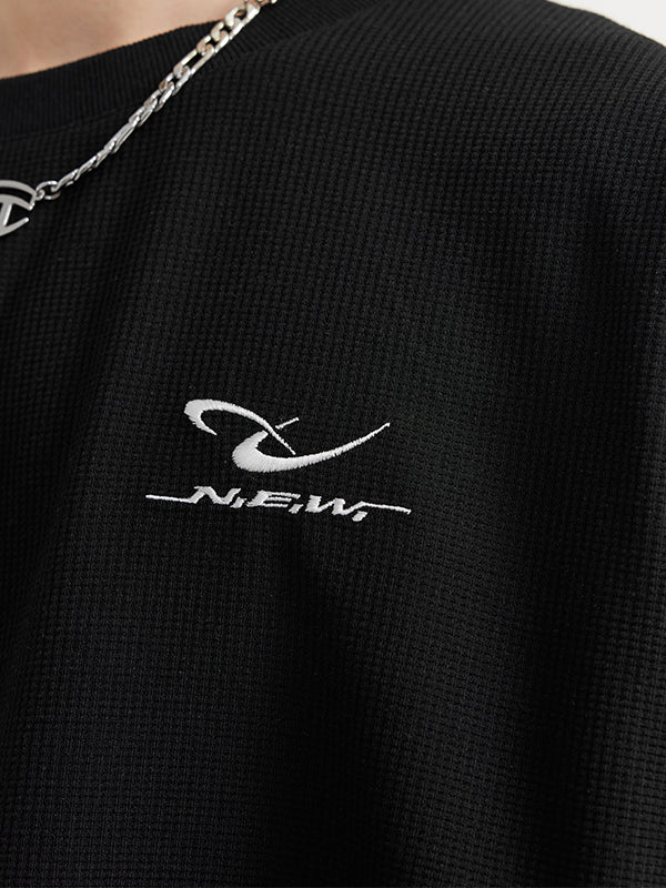 Embroidered "N.E.W"  Pique Long Sleeve T-Shirt & Shorts Set in Black Color 10