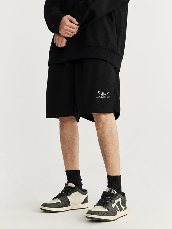Embroidered "N.E.W"  Pique Long Sleeve T-Shirt & Shorts Set in Black Color 13